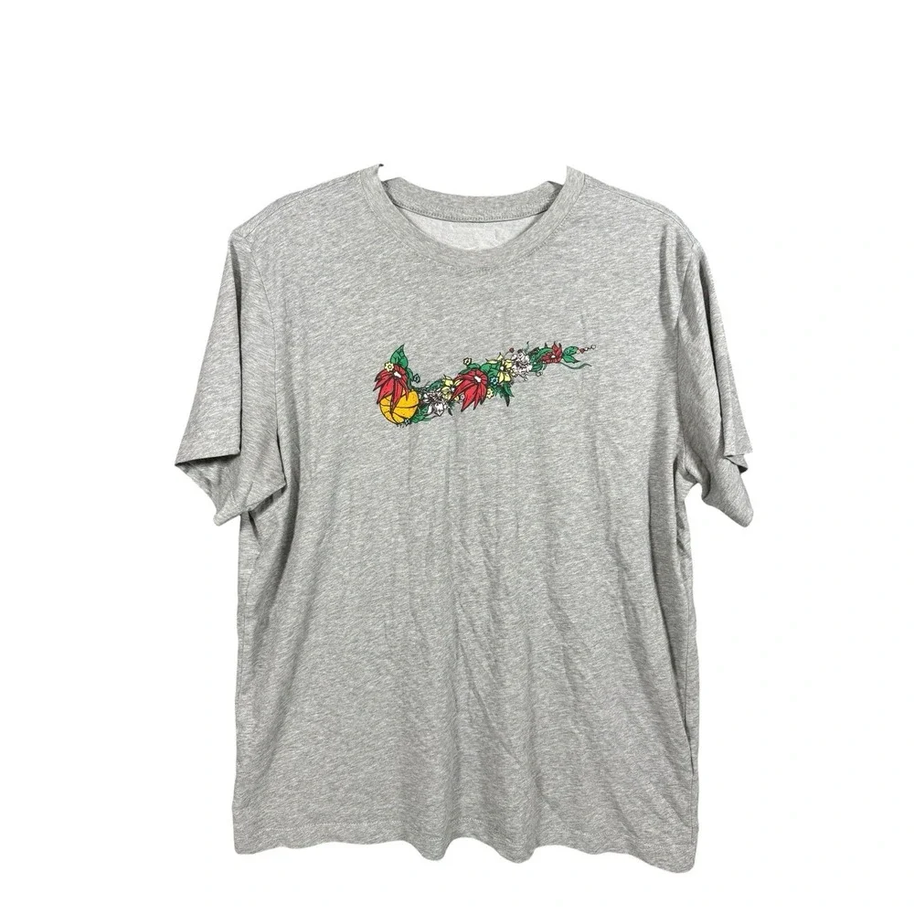 Nike Swoosh Men‎ Grey T-shirt Floral Size Large
